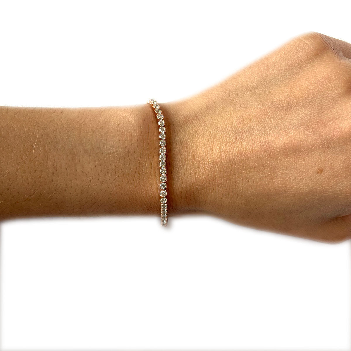 Pulsera de plata con baño de oro rosa con circonitas blancas