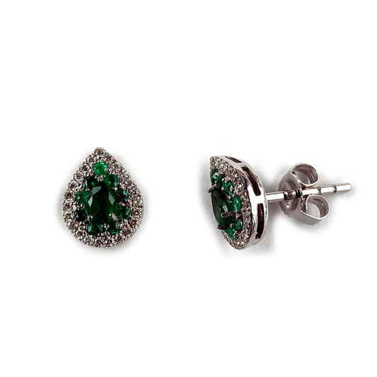 Aretes en forma de gota en oro blanco 14K con esmeraldas 0.43ctw y diamantes 0.20ctw