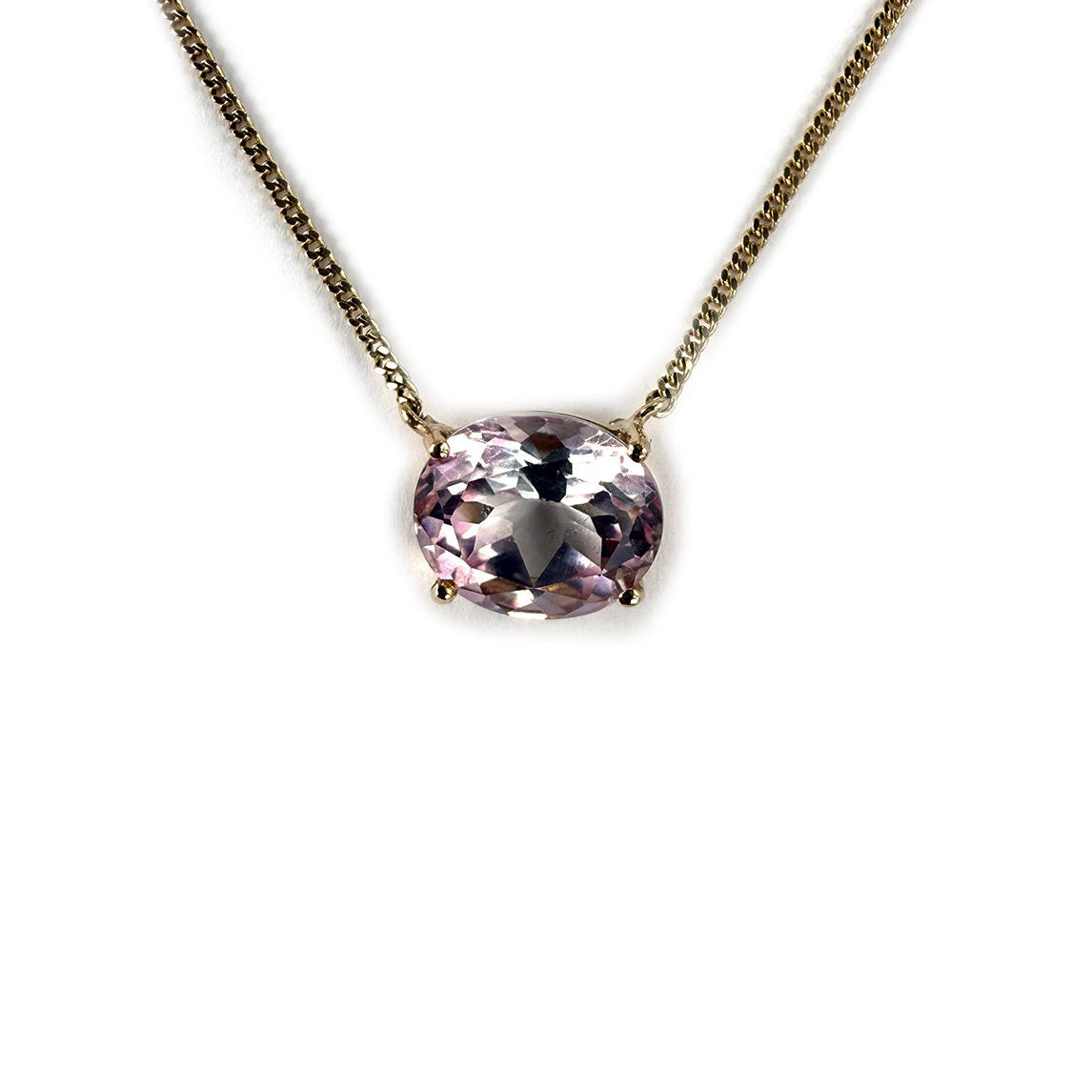 Collar en oro amarillo 14k con topacio rosado ovalado