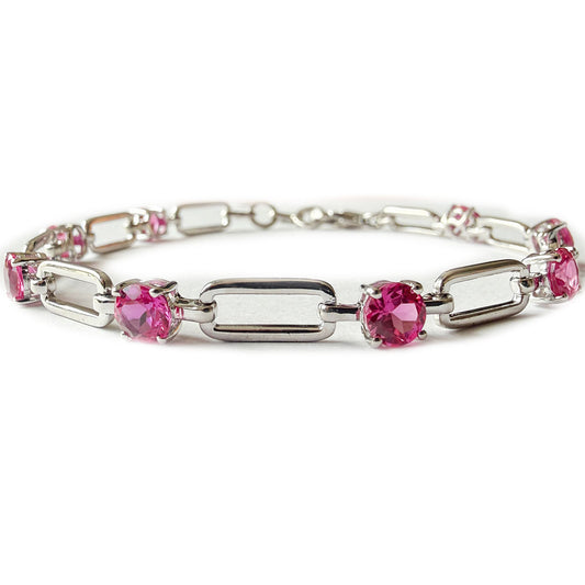 Pulsera de plata con eslabones ovalados y rubíes de laboratorio
