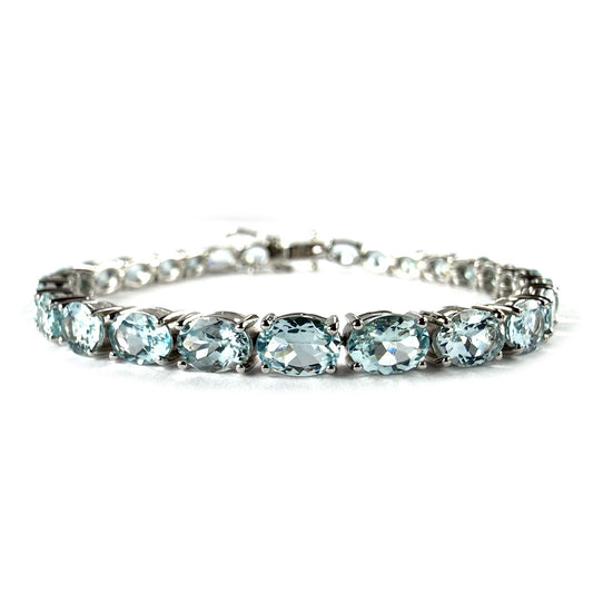Pulsera tenis de plata con aquamarinas ovaladas