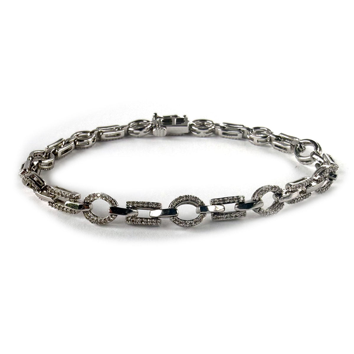 Pulsera de plata con eslabones ovalados y rectangulares de diamantes 0.50ctw