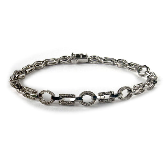 Pulsera de plata con eslabones ovalados y rectangulares de diamantes 0.50ctw