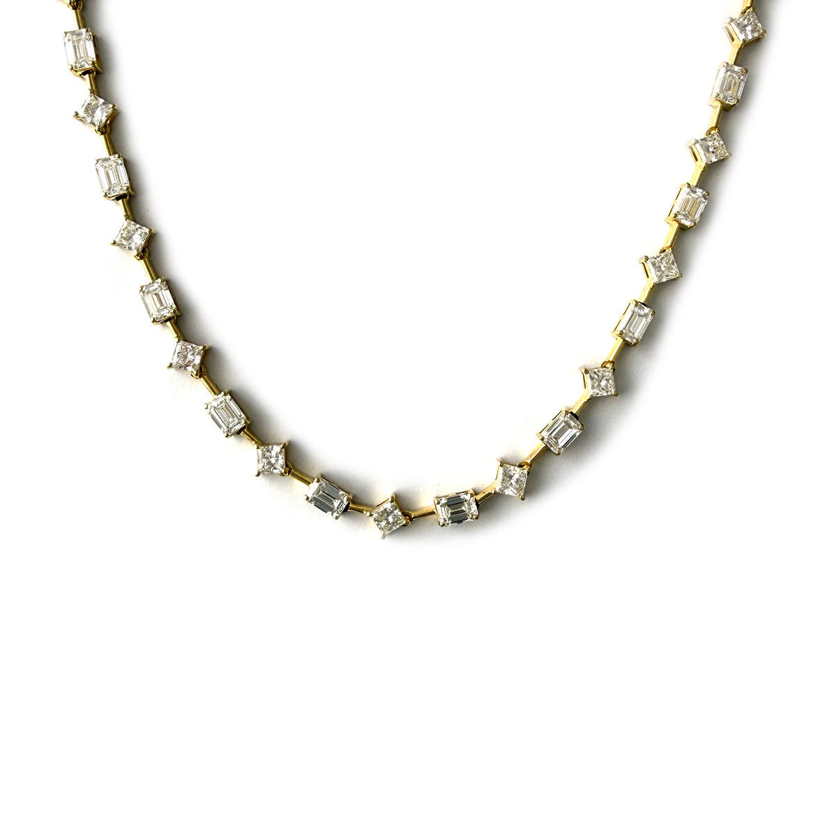 Collar en oro amarillo 14k con diamantes de laboratorio corte esmeralda y princesa 8.65ctw