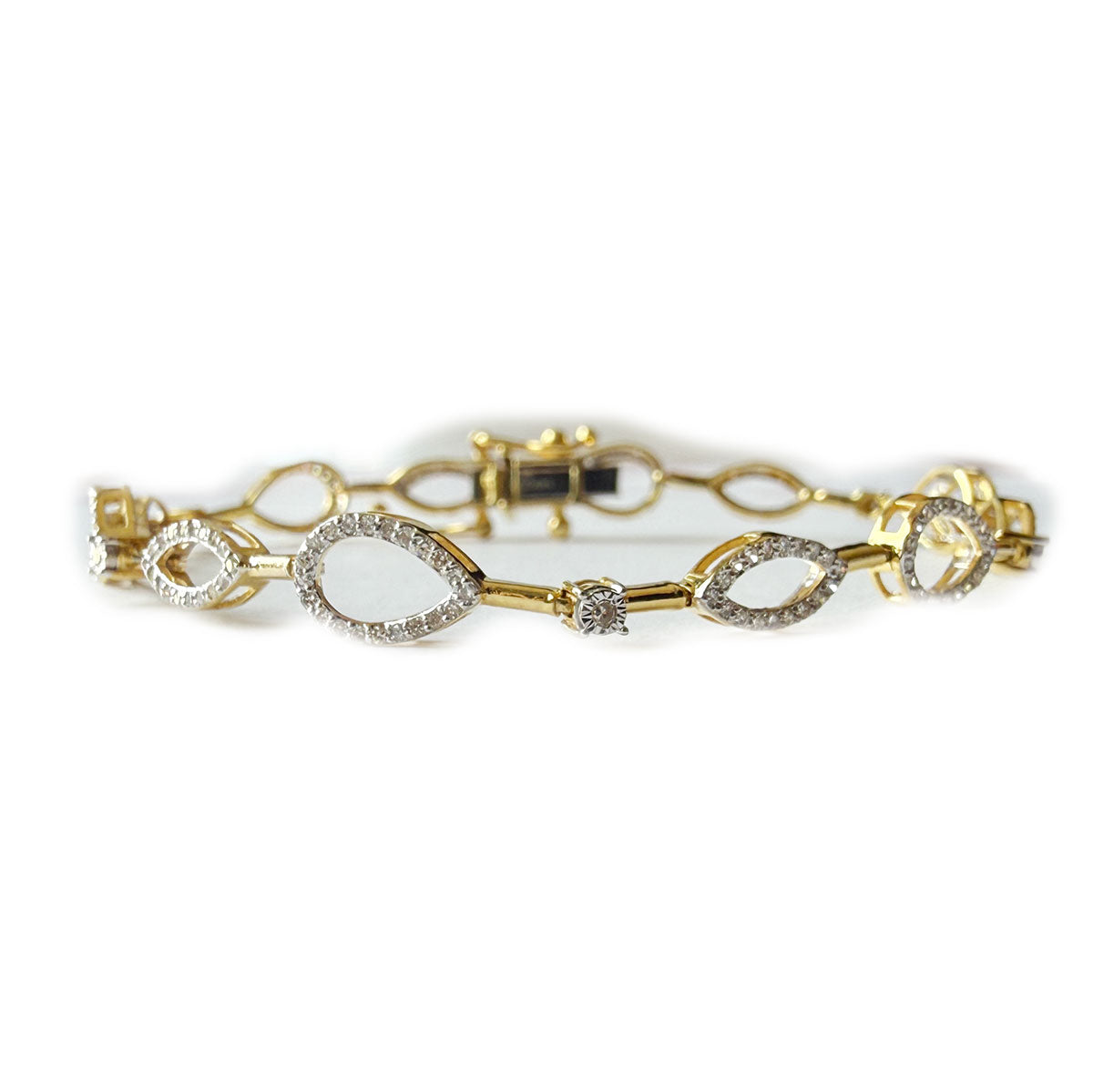 Pulsera en oro amarillo 14k de gotas y marquesas con diamantes 0.70ctw