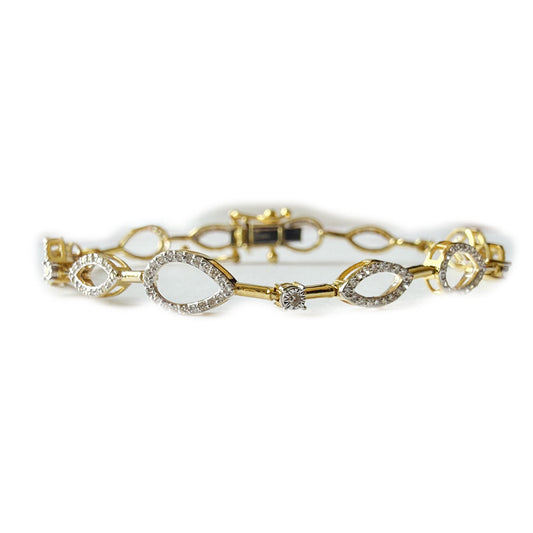 Pulsera en oro amarillo 14k de gotas y marquesas con diamantes 0.70ctw