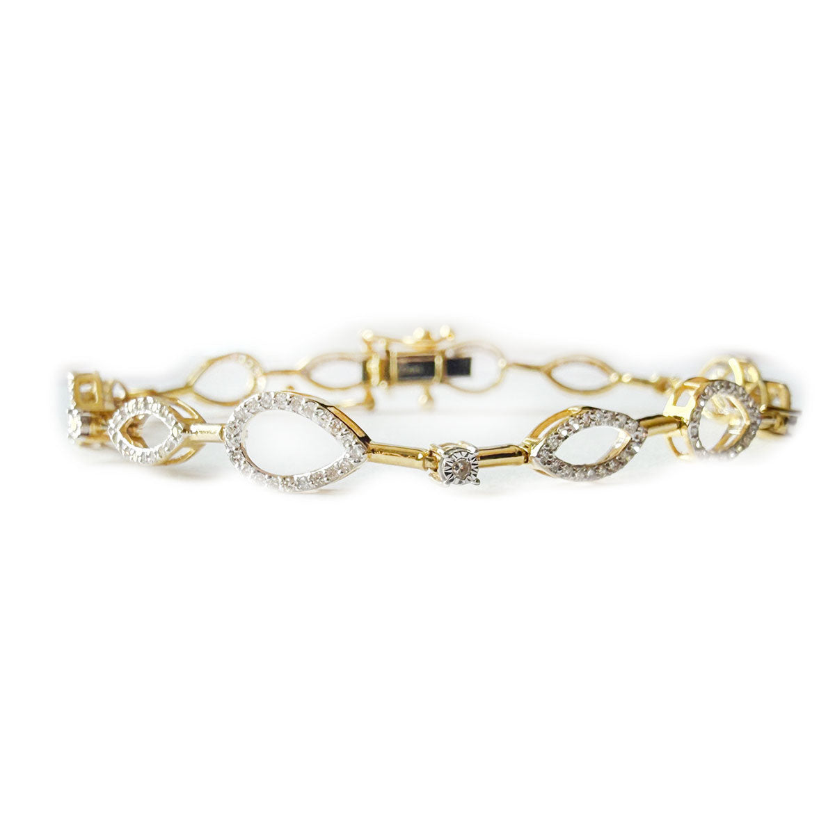 Pulsera en oro amarillo 14k de gotas y marquesas con diamantes 0.70ctw