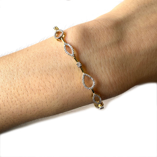 Pulsera en oro amarillo 14k de gotas y marquesas con diamantes 0.70ctw