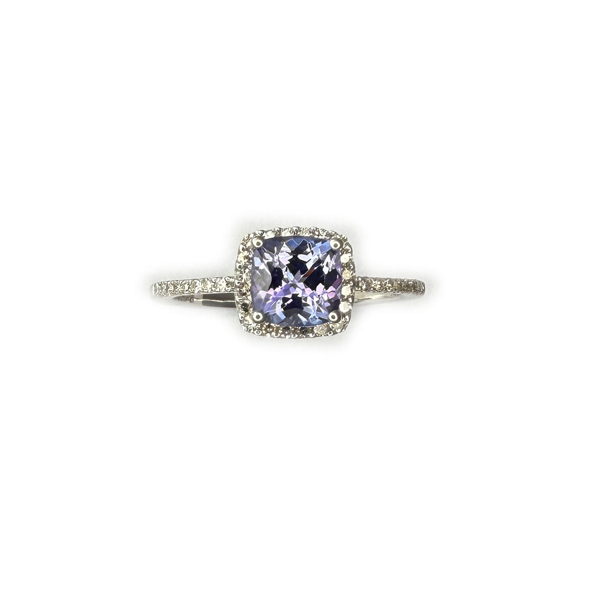 Anillo en oro blanco 10k con tanzanita y diamantes 0.17ctw