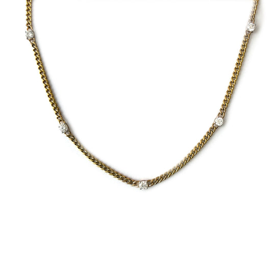 Collar de cadena gruesa en oro amarillo 10k y 5 diamantes de laboratorio 1ctw