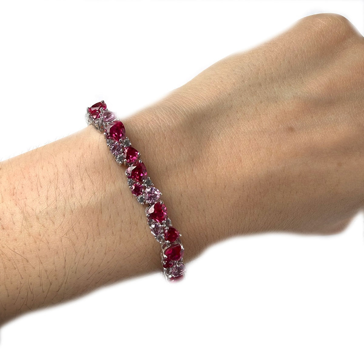 Pulsera de plata con rubí y zafiros de laboratorio