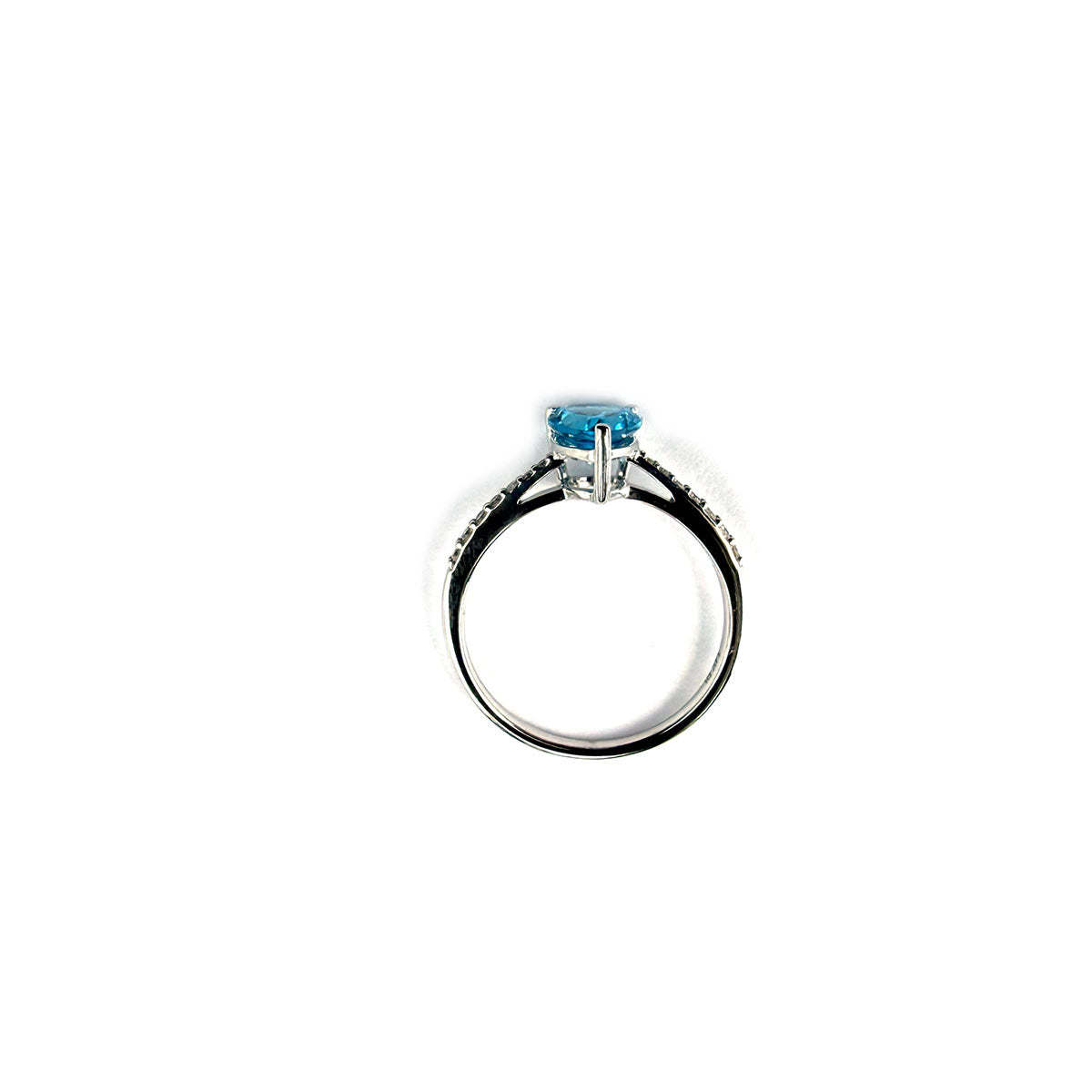 Anillo en oro blanco 14K con gota de topacio azul y diamantes 0.10ctw
