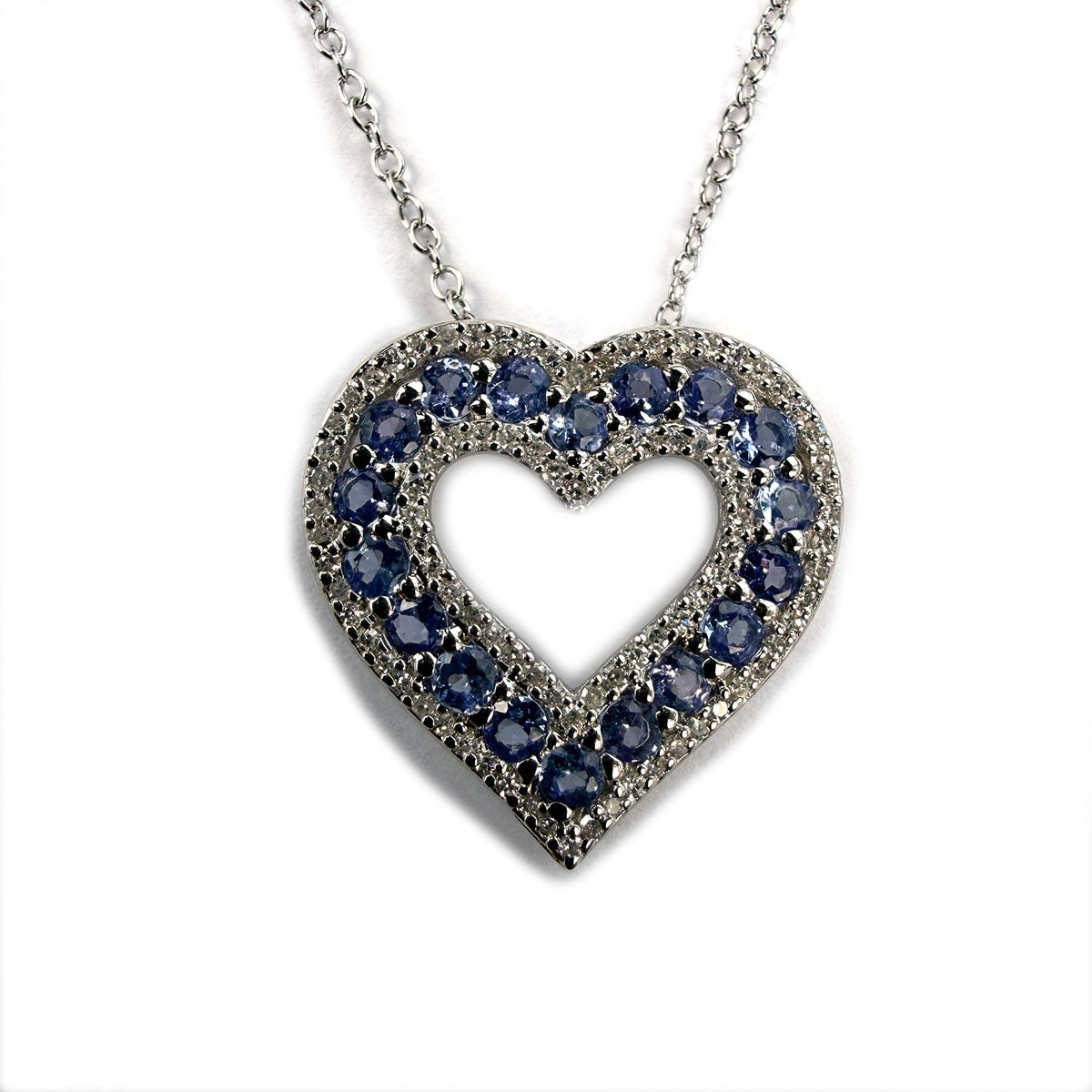 Collar de plata con corazón de tanzanitas y diamantes 0.25ctw