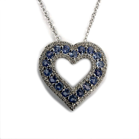 Collar de plata con corazón de tanzanitas y diamantes 0.25ctw