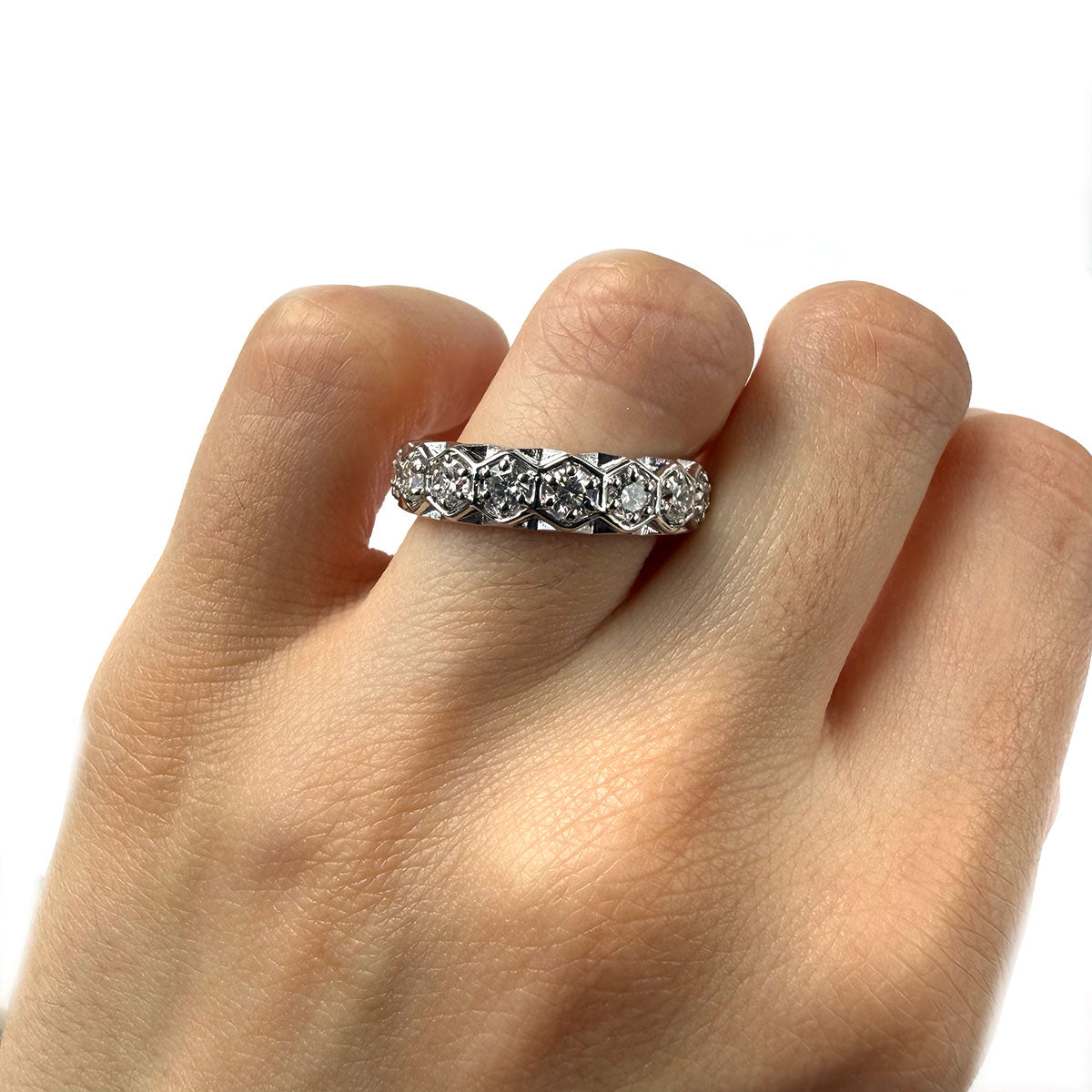 Anillo de plata con hexágono y diamantes de laboratorio 1ctw