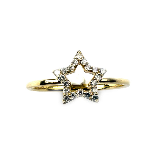 Anillo en oro amarillo 14K con estrella delineada de diamantes 0.12ctw