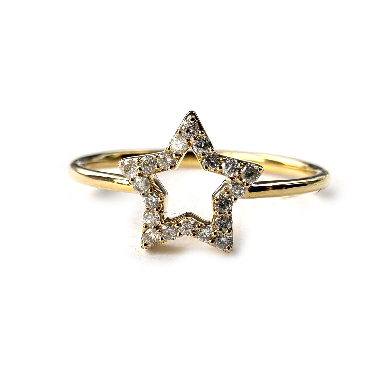 Anillo en oro amarillo 14K con estrella delineada de diamantes 0.12ctw