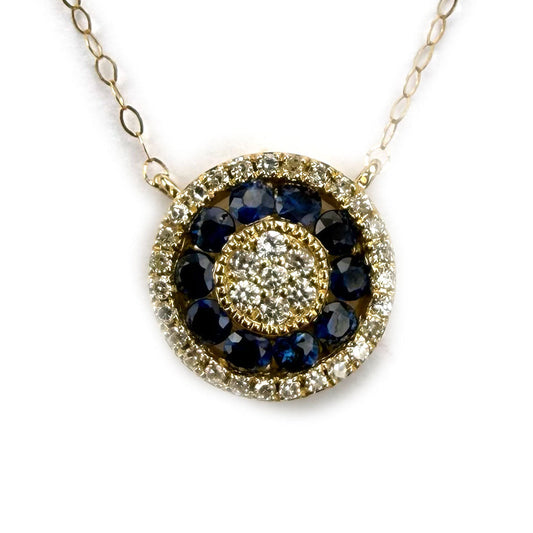 Collar en oro amarillo 14K con redondo de zafiros 0.50 ctw y diamantes 0.15ctw