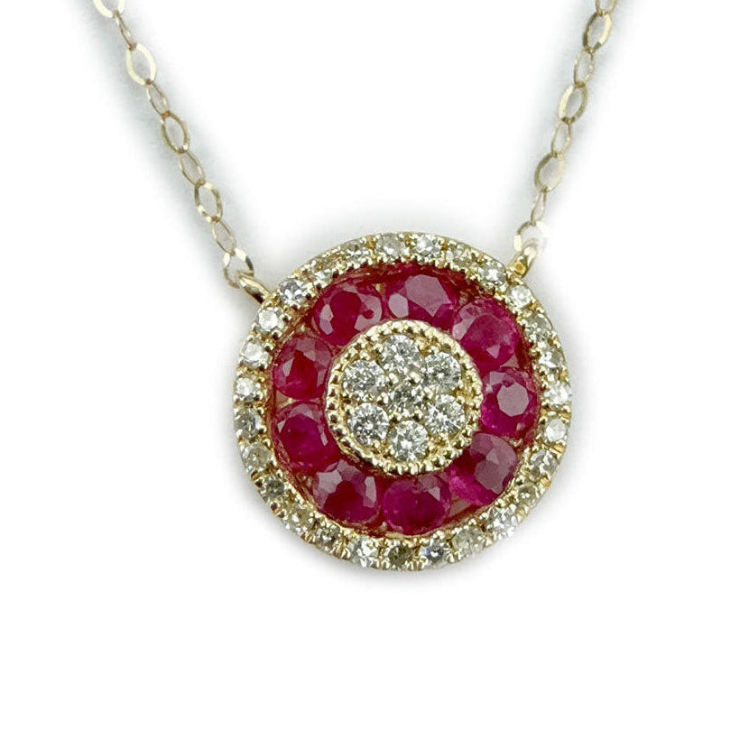 Collar en oro amarillo 14K con redondo de rubíes 0.50 ctw y diamantes 0.15ctw