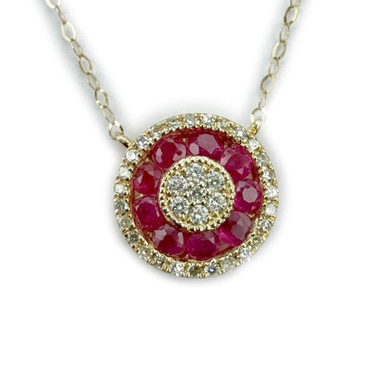 Collar en oro amarillo 14K con redondo de rubíes 0.50 ctw y diamantes 0.15ctw