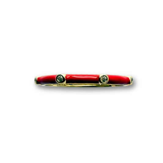 Anillo de plata con baño de oro con esmalte rojo y zafiros blancos