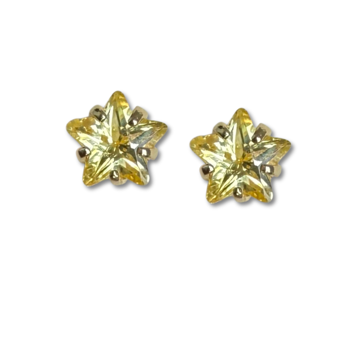 Aretes mini estrella con circón amarillo en oro amarillo 14K con tope rosca