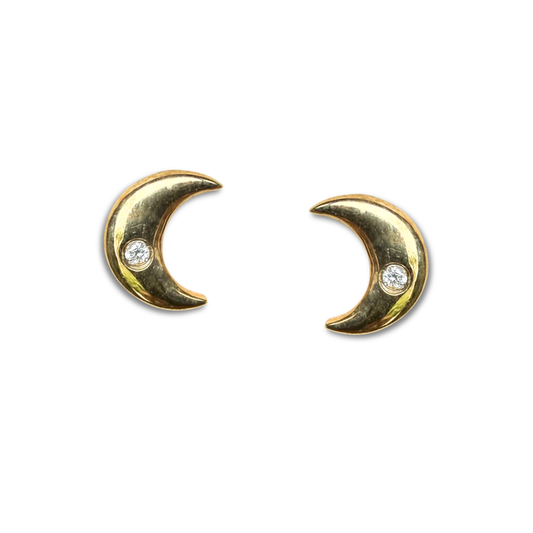 Aretes de lunas en oro amarillo 10k con diamante 0.04 ctw